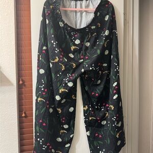 SHEIN Black Floral Wide-Leg Pants with Pink & Green Accents
